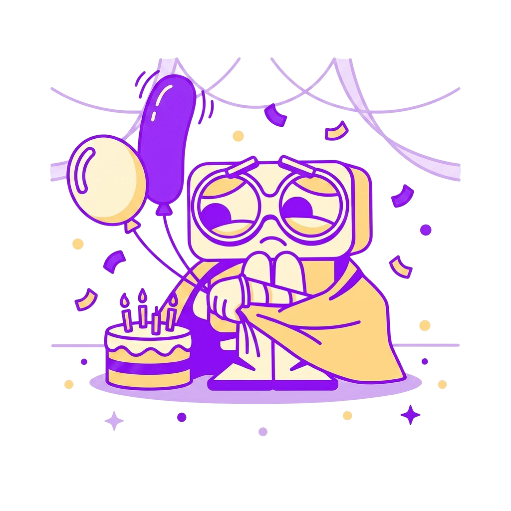 A customer, still waiting, beside an untouched birthday cake